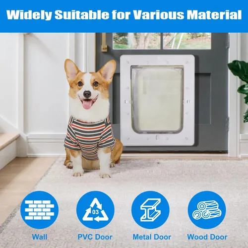 Vista 6 de Puerta para mascotas, puerta de plástico duradero para perros, marco interior de 16.7 x 11.7 pulgadas para perros grandes y mascotas, fácil
