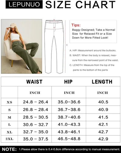 Vista 4 de Lepunuo Pantalones cargo de cintura alta para mujer, pantalones de viaje Y2K Streetwear holgados elásticos con 6 bolsillos con cordón en los tobillos
