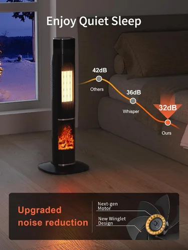 Vista 9 de Uthfy Calentador de espacio de 32 pulgadas para habitación grande, calentadores eléctricos portátiles de torre de 1500 W para uso en interiores