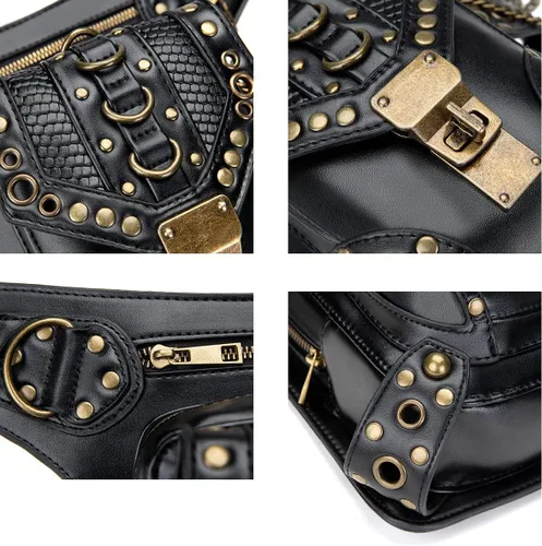 Vista 8 de Halloween Steampunk Retro Motocicleta Señora Bolsa Rock Gótico Hombro Riñonera Bolsas (K)