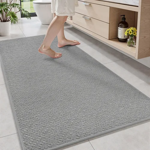 Vista 9 de AMOAMI Tapete de baño fino, súper absorbente, antideslizante, parte trasera de goma, tapetes de baño para baño, secado rápido, superficie