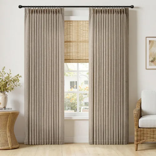 Vista 19 de MIULEE Cortinas de lino gruesas con pinzas plegadas de 96 pulgadas de largo, 2 paneles para sala de estar y dormitorio, cortinas de ventana Natural