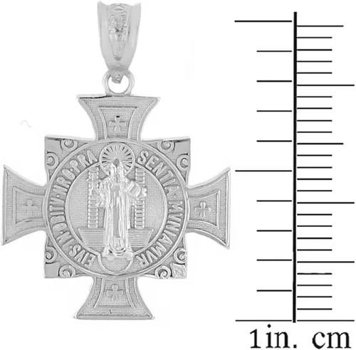 Vista 3 de Claddagh Gold Colgante religioso de plata de ley 925 con cruz maltesa de San Benito (1.06")