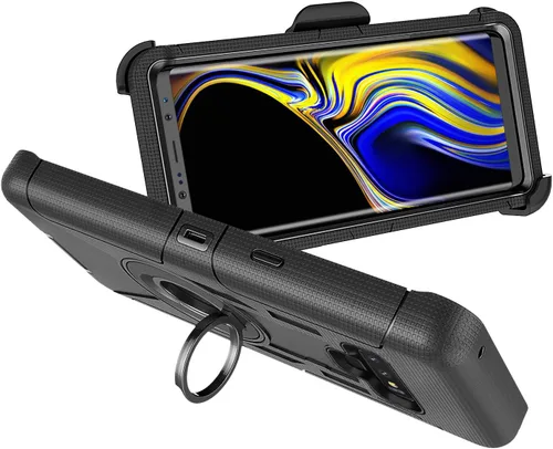Vista 4 de Fingic Funda para Samsung Note 9, Note 9 para hombre, funda protectora híbrida 4 en 1, a prueba de golpes, resistente a prueba de golpes, funda