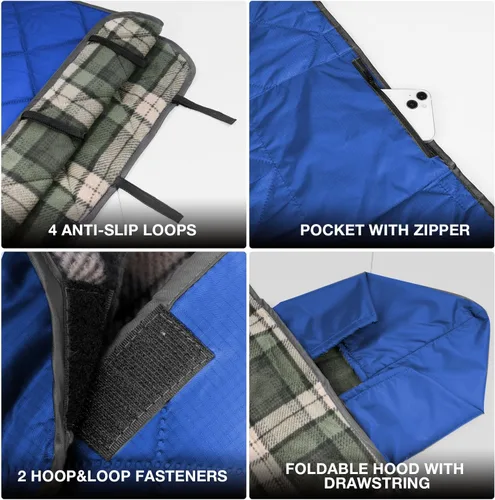 Vista 3 de DUKUSEEK Manta con capucha para exteriores, manta de camping impermeable, acolchada, forro polar grueso, cálida, resistente al viento, a prueba