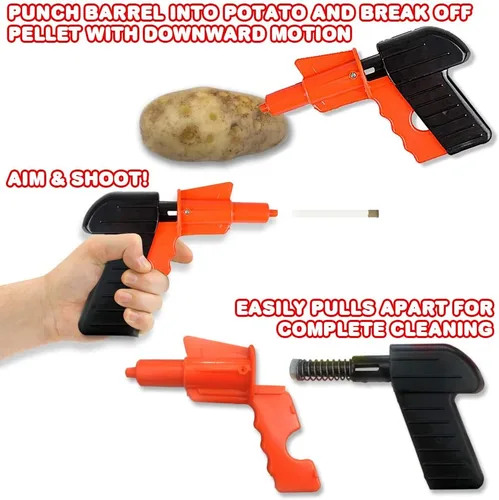 Vista 4 de ArtCreativity Pistola de patatas para niños, juego de 4, juguetes de disparo geniales para niños y niñas, pistola espoleta segura para niños
