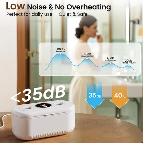Vista 6 de Limpiador ultrasónico de joyería de 48Khz, limpiador ultrasónico de 30W con 2 luces UV y puertos de cepillo duales, máquina limpiadora de joyería