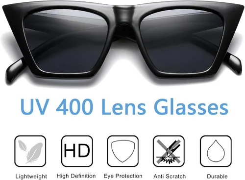 Vista 3 de aisswzber AISSWZBEER - Lentes de sol cuadrados retro para mujer, estilo moderno, protección UV400