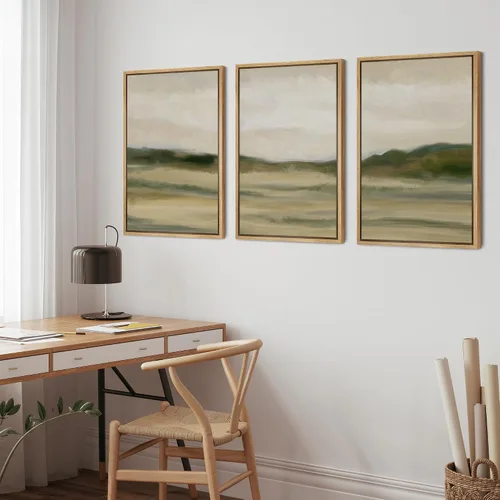 Vista 220 de wall26 Lienzo enmarcado para pared, juego de arte de acuarela pastel, paisaje rural, ilustraciones con formas abstractas, arte moderno, decorativo