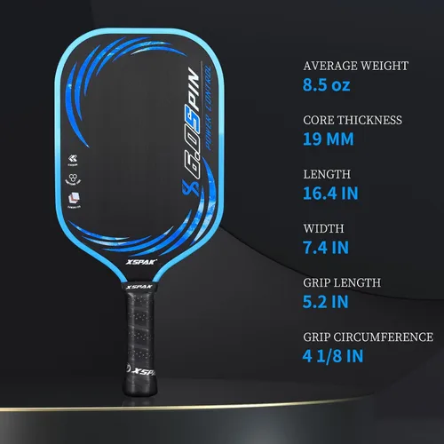 Vista 2 de Pickleball Paddle, T700 Carbon Fiber Abrasion-Resistant Surface, 19MM Polypropylene Honeycomb core, USAPA Approved, High Grit,The Sandwich Core Azul