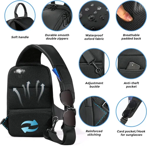 Vista 5 de Fenree.geer Mochila bandolera para hombre, impermeable, antirrobo, bolsa de hombro, mochila pequeña para mujer, ligera, de una correa, mochila