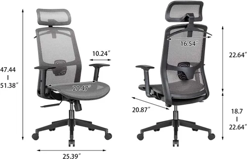 Vista 3 de Furmax Silla ejecutiva ergonómica de oficina con asiento de malla, respaldo alto, silla de escritorio para computadora con reposacabezas ajustable