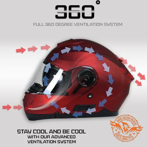 Vista 4 de Cascos Milwaukee MPH9817DOT Breeze Rojo, Casco de Moto Modular Avanzado, para Motociclista, con Visera Desmontable - Extra Pequeño
