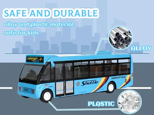 Vista 6 de Crelloci Autos de juguete de autobús urbano, autos de aeropuerto de metal fundido a presión para niños de 3 a 8 años de edad, vehículo de juego azul