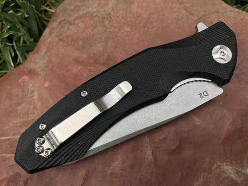 Vista 5 de TACTICAL GEARZ Navaja de bolsillo para EDC, mango G10, hoja de acero lavado a la piedra D2, incluye funda (Zeta)