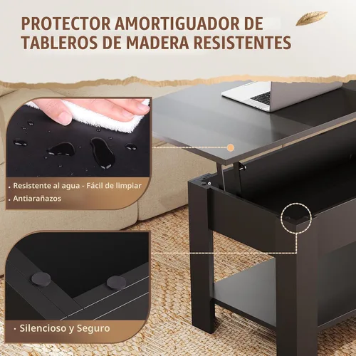 Vista 6 de WLIVE Mesa de Centro, Mesa de Centro de 39" con Tapa Elevable con Compartimento Oculto, Estante de Almacenamiento y Tapa Elevable para Hogar, Sala
