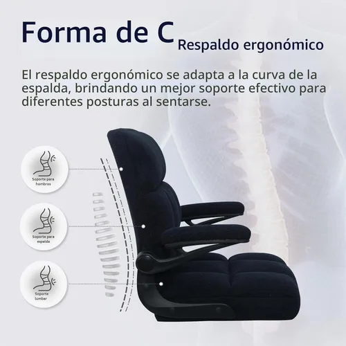Vista 6 de Silla de oficina con ruedas, silla ergonómica para computadora de oficina en casa con reposabrazos abatibles, silla de escritorio ajustable