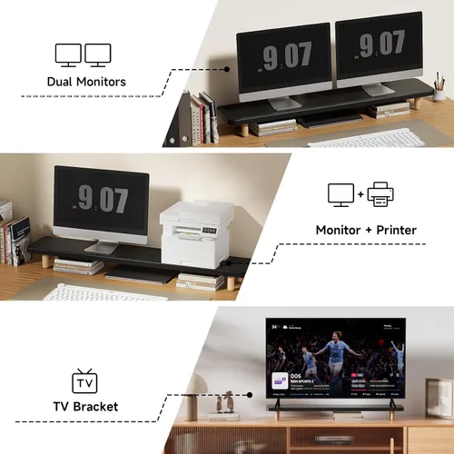 Vista 5 de Soporte Dual para Monitor - Elevador de Soporte para Monitor de Madera Grande de 39 Pulgadas, Soporta 220 libras Soporte Ultra Fuerte para 2