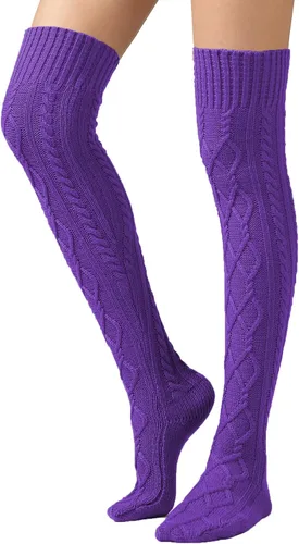 Vista 35 de SherryDC Calcetines de punto trenzado hasta el muslo para mujer, medias de bota extra largas de invierno, calentadores de piernas 1 - Blanco