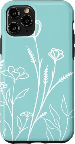 Vista 10 de iPhone 15 lindo verano flores silvestres diseño en azul verde pastel caso