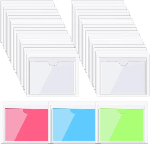 Vista 22 de Paquete de 30 bolsillos autoadhesivos para tarjetas de índice, con apertura superior, tarjetero ideal para organizar y proteger tus tarjetas