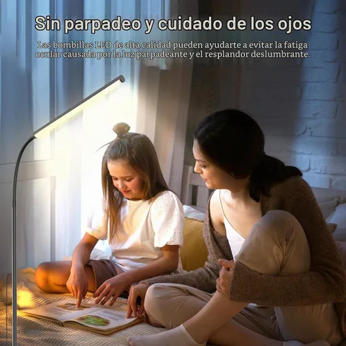 Vista 4 de Lámpara de pie de 15W con control táctil, brillo ajustable 3500K-7000K, lámpara de pie LED de cuello de ganso de 360°, lámpara de pie para cuidar