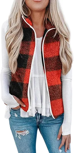 Vista 2 de Womens Fuzzy Sherpa Fleece Jacket Lightweight Vest Cozy Sleeveless Cardigan Zipper Waistcoat Outerwear with Pocket