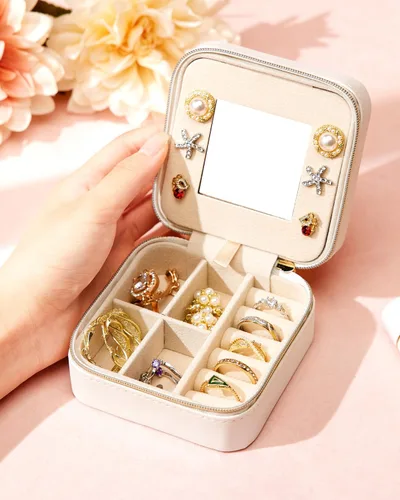 Vista 6 de Enthralite Joyero de viaje para regalo personalizado, artículos esenciales de viaje para mujeres, organizador de viaje para joyas, pequeño joyero