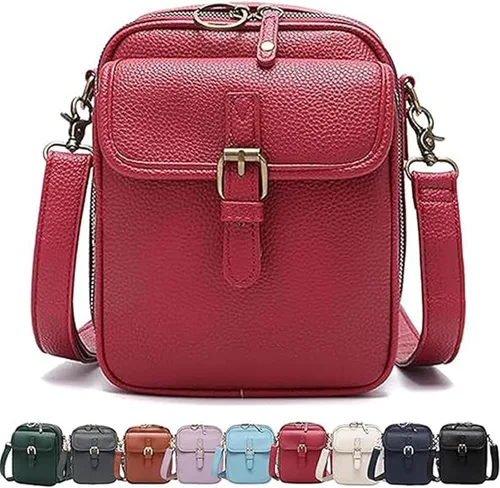 Vista 10 de Bolso cruzado de cuero para mujer, bolsa de mensajero antirrobo con gran capacidad, ranuras para tarjetas incorporadas, bolsa de hombro