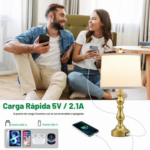 Vista 3 de Juego de 2 lámparas de mesa doradas, lámparas doradas