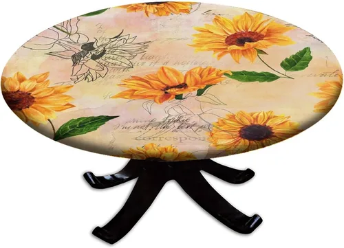 Vista 123 de Mantel redondo ajustable con borde elástico floral azul, mantel con borde elástico de estilo floral pastoral, almohadilla de mesa de poliéster