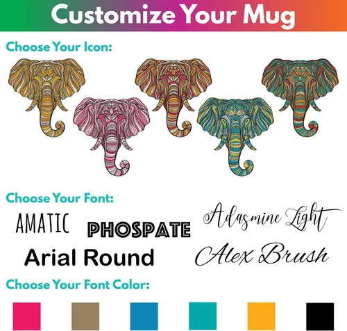 Vista 2 de Regalos de elefante, taza de café personalizada de 11 oz con nombre de elefante - Regalos de Navidad para mujeres, niños - Bonita taza de té