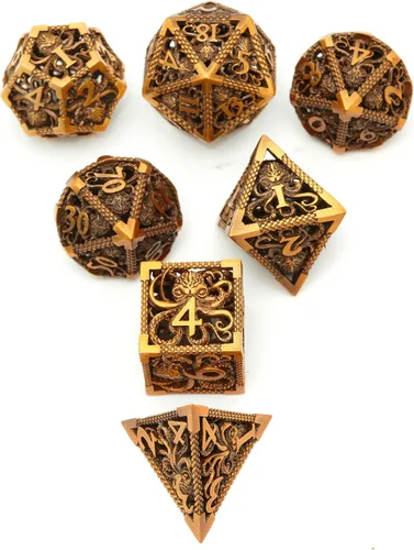 Vista 5 de Juego de dados de Dungeons and Dragons DND, juego de dados D y D, juego de dados de metal MTG D20, dados poliédricos huecos para juegos de rol