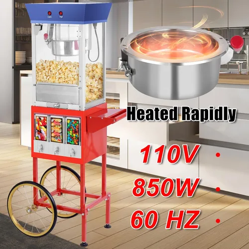 Vista 2 de Máquina para hacer palomitas de maíz, 8 onzas, estilo teatro, portátil, portátil, con tres dispensadores de caramelos y granos de almacenamiento