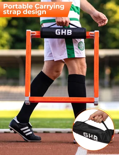Vista 15 de GHB Tangle-Free Agility Ladder Hurdles, 15ft 11 Rungs Amarillo-6 conos