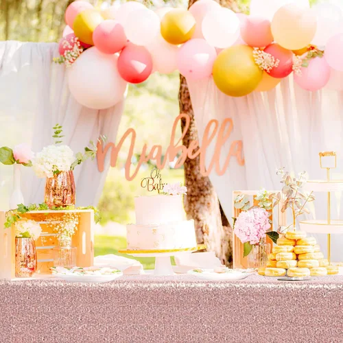 Vista 7 de nanbowang Sequin Tablecloth - Pink Table Cloths for Parties Rectangular Cover Overlay Sequin Fabric Linens Birthday/Baby Shower/Tea Party Decor