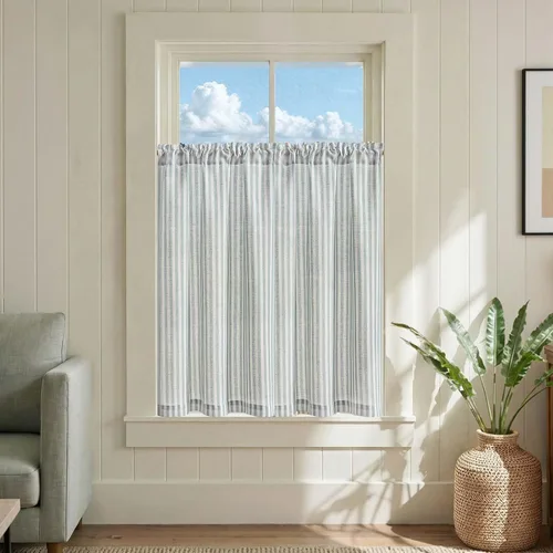 Vista 26 de Jinchan - Cortinas de lino a rayas para cocina, 24 pulgadas, beige, 2