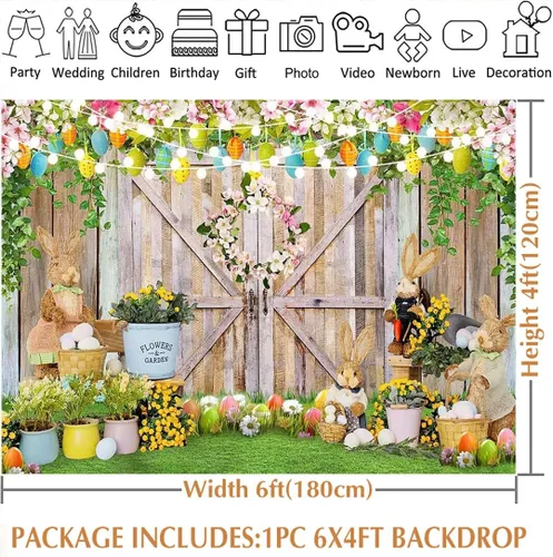 Vista 4 de Avezano Fondos de Pascua de primavera para fotografía, pancarta de feliz Pascua, decoración de puerta de granero, conejito, huevos coloridos, baby
