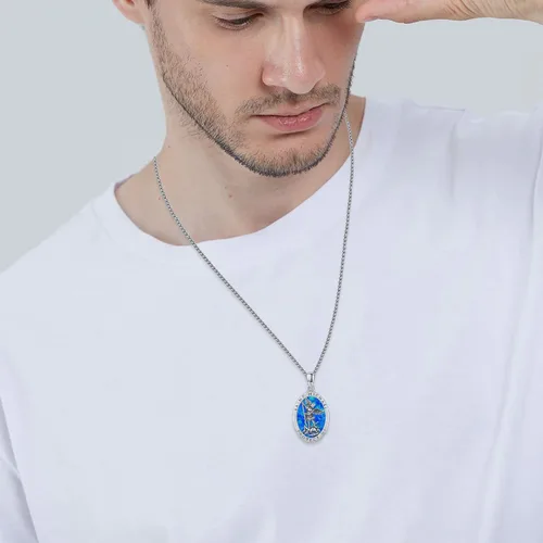 Vista 3 de Collar con colgante de San MiguelSan CristóperSan SebastiánGuadalupeÁngel de la GuardaSanta MuerteJudeJoseph para hombres y mujeres, plata de ley