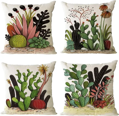 Vista 9 de YeeJu Juego de 4 fundas de almohada de color rosa de 12 x 12 pulgadas, fundas de cojín decorativas con diseño floral vintage, fundas de almohada