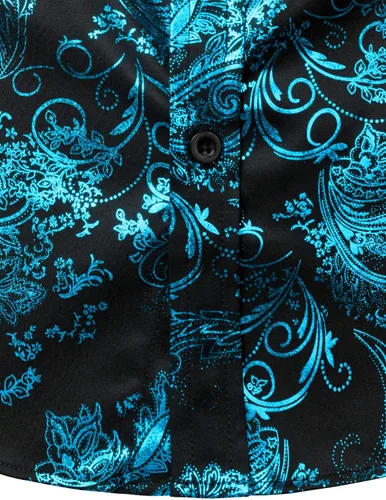 Vista 5 de ZEROYAA Camisa de vestir de manga corta con botones y estampado de cachemira brillante para hombre