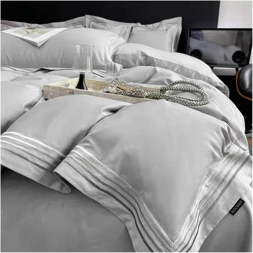 Vista 8 de ADovz Juego de ropa de cama de algodón de fibra larga, tamaño Queen, King, color sólido, funda de edredón plana/ajustable, sábana de almohada