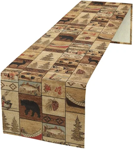 Vista 21 de Camino de mesa de estilo rústico retro, decoración de mesa de cocina, sala de estar, comedor, para el hogar, con diseño de osos, alces, ciervos