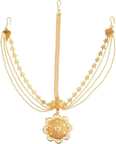 Vista 6 de Efulgenz Indian Gold Tone Floral Multilayer Chain Matha Patti for Women Hawaian Beach