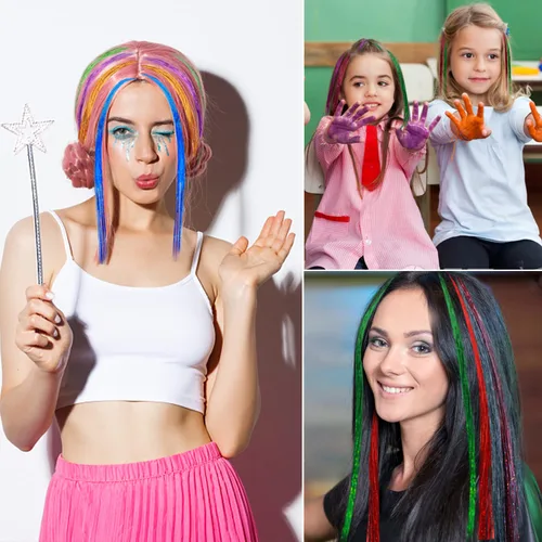Vista 6 de Kit de extensión de cabello con herramientas e instrucciones, fácil de usar, 1000 mechones, 47 pulgadas, extensiones de cabello con purpurina Fairy