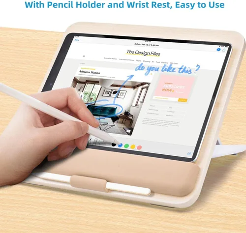 Vista 7 de Soporte de madera para tableta para iPad Pro 12.9/11, Air, Mini, Fire HD, Samsung Galaxy Tab y más - Soporte portátil ajustable