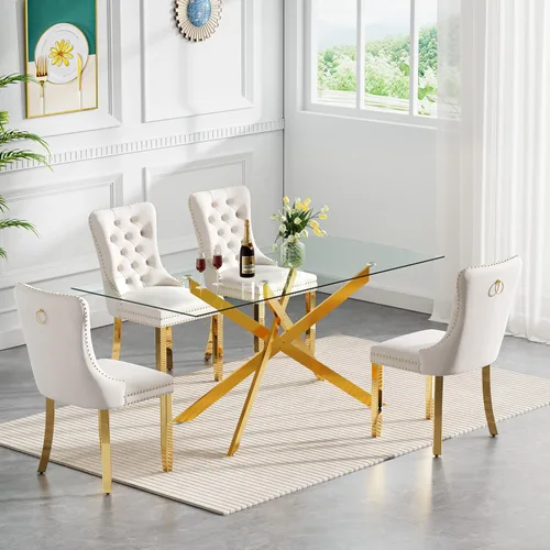 Vista 30 de Juego de mesa de comedor de cristal plateado moderno de 47 pulgadas para 2, juego de mesa de comedor de cocina redonda de 3 piezas con patas