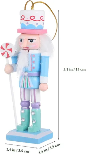 Vista 2 de Amosfun 4 adornos de cascanueces de madera – 4.7 in de alto soldado cascanueces figuras pastel cascanueces adorno colgante de árbol