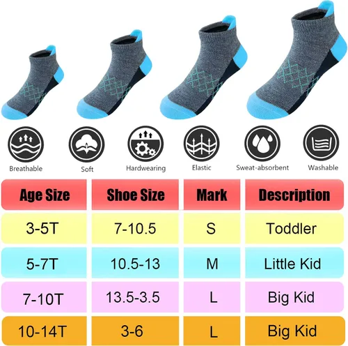 Vista 4 de Tsmollyu Calcetines para niños, 24 pares de calcetines de corte bajo, calcetines deportivos para niños pequeños y grandes de 3 a 14 años