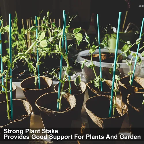 Vista 5 de 50 estacas de madera de 18 pulgadas para plantas de jardín, tomate, estacas y soportes para plantas en maceta, viene con 100 lazos verdes